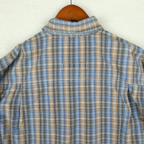 Pacific Trail Mens Button Up Shirt Small Blue Beige Check Striped Outdoor Retro - Picture 8 of 13